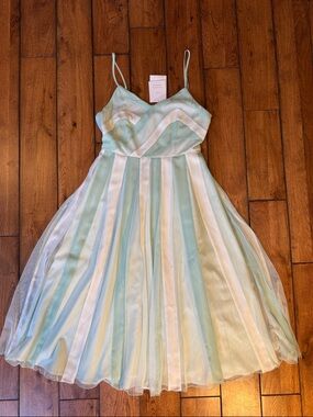 LC Lauren Conrad Mint and White Striped Formal Spaghetti-Strap Dress